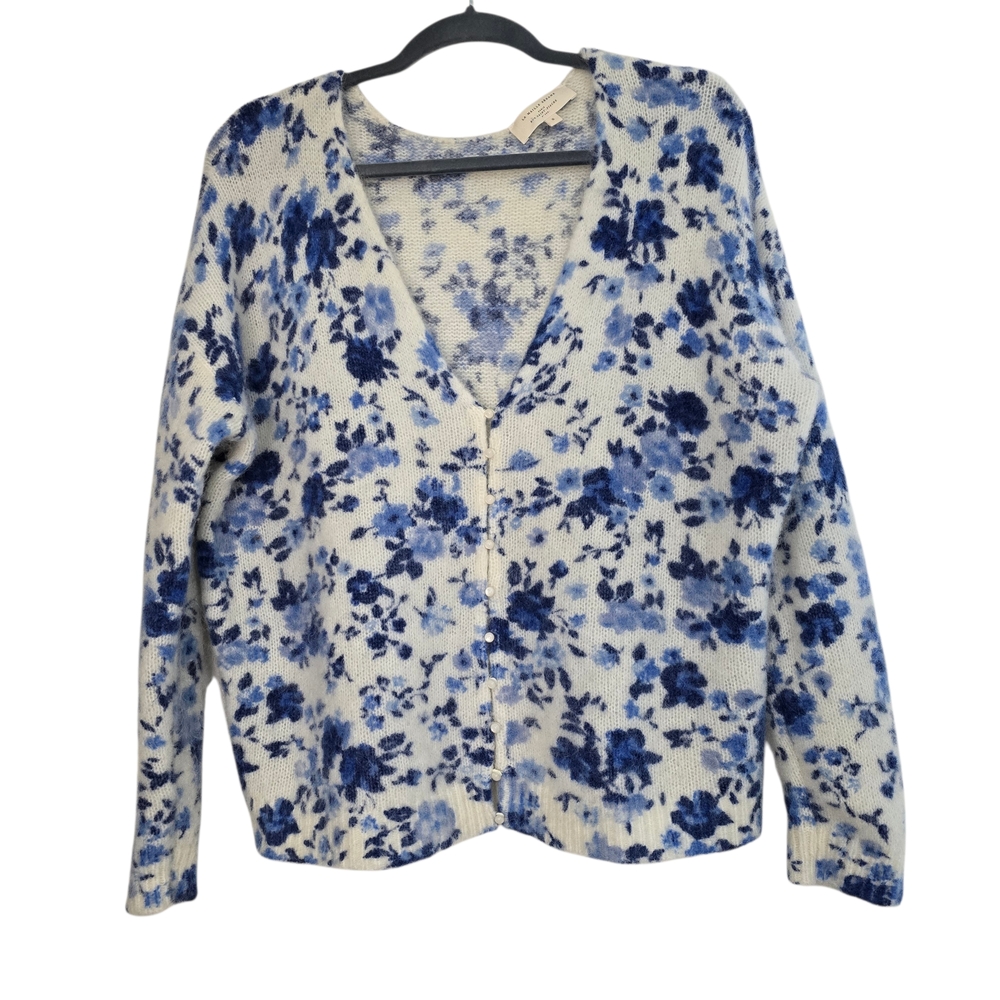 La Maille Sezane Lisette Cardigan wool Kid Mohair Blue Floral Scandi Luxury - Picture 4 of 12
